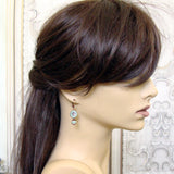 Mint and Lavender Vintage Style Copper Flower Earrings mannequin view