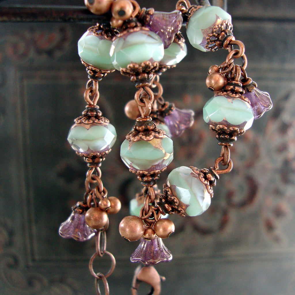 Mint and Lavender Vintage Style Flower Bracelet