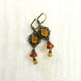 Late Summer Blooms - Topaz Flower and Filigree Earrings