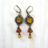 Late Summer Blooms - Topaz Flower and Filigree Earrings