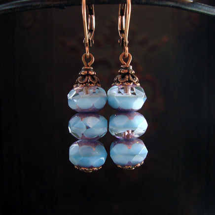 Blue Stacked Rondelle Earrings view 2