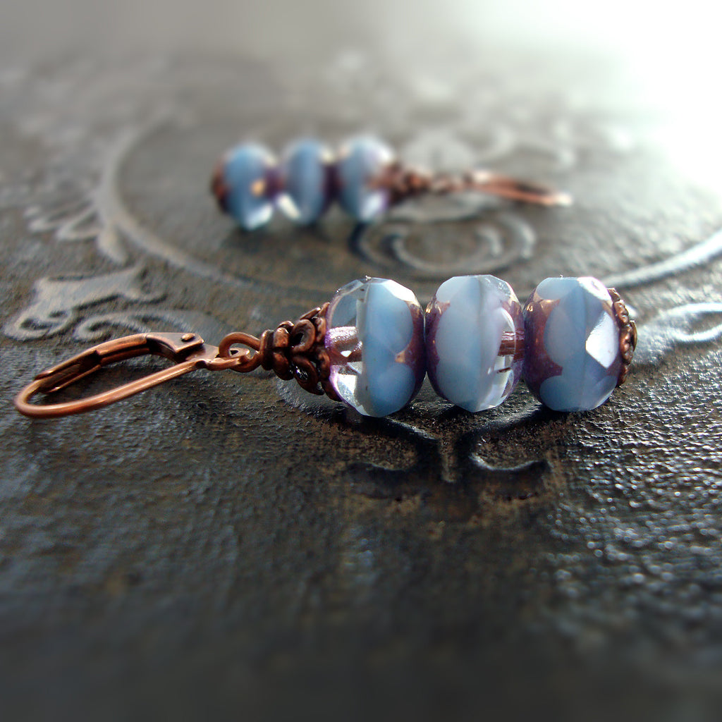 Blue Stacked Rondelle Earrings