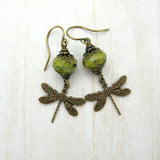Swirly Green Victorian Dragonfly Earrings view 3