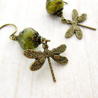 Swirly Green Victorian Dragonfly Earrings view 2