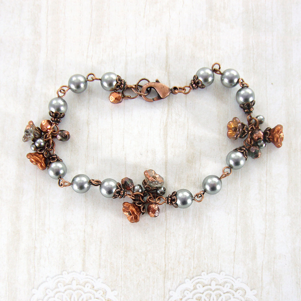 Silver and Copper Floral Cluster Bracelet