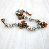 Silver and Copper Floral Cluster Bracelet