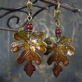 Rustic Autumn Patina Leaf Earrings