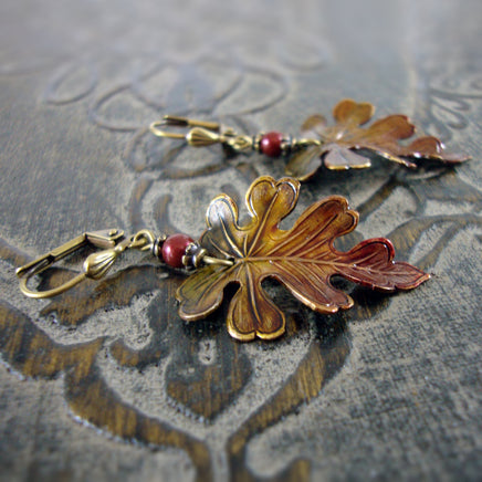 Rustic Autumn Patina Leaf Earrings view 2
