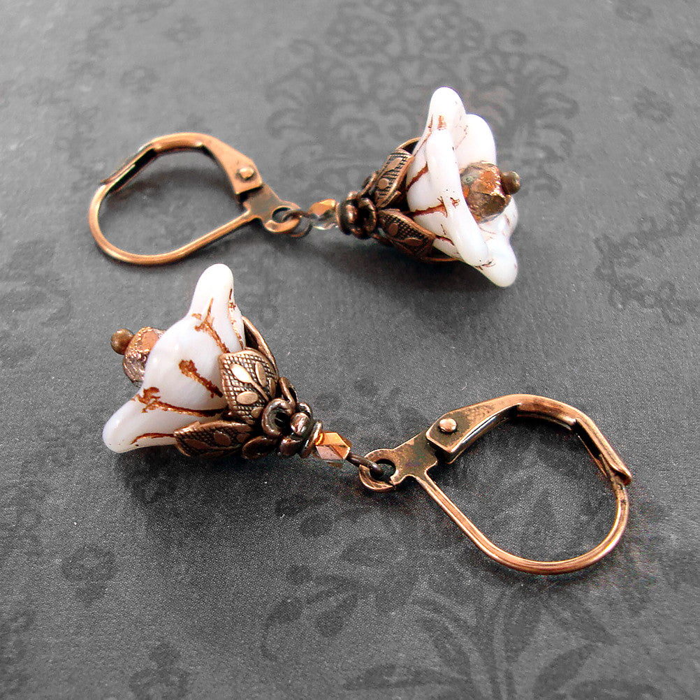 White Copper Flower Earrings