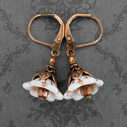 White Copper Flower Earrings view 3
