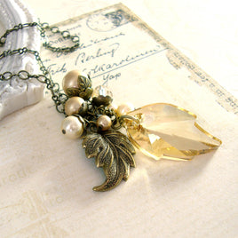 Golden Autumn Crystal Leaf Necklace