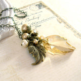 Golden Autumn Crystal Leaf Necklace
