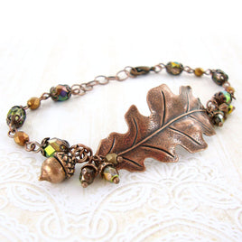 Copper oak leaf bracelet