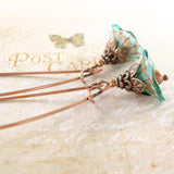Aqua blue and copper flower earrings