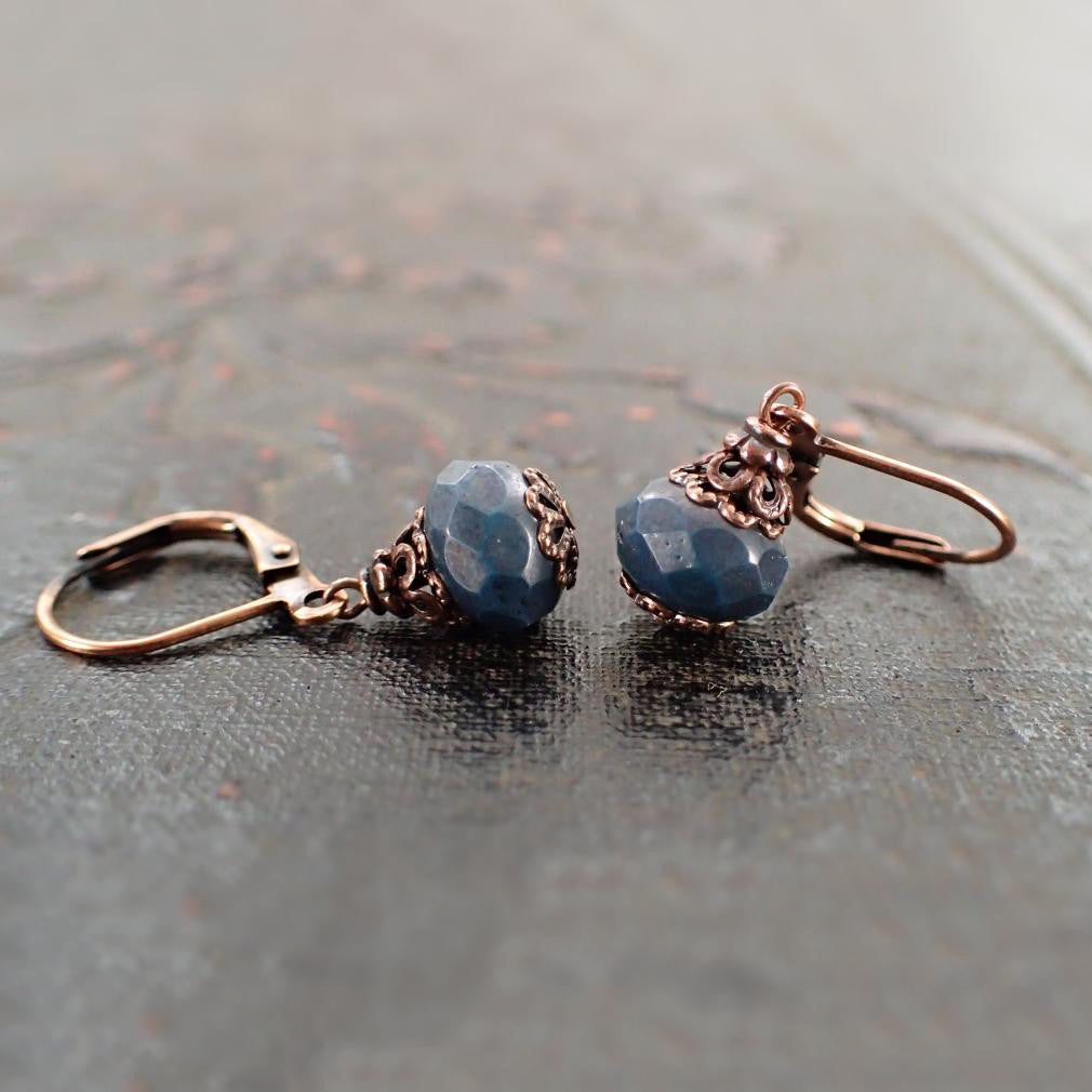 Rustic Dark Teal Bead Earrings