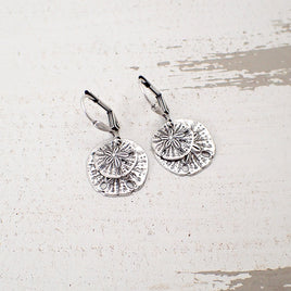 Boho Silver Ox Sand Dollar Dangle Earrings