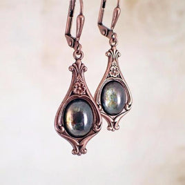 Rustic Green and Copper Cabochon Earrings