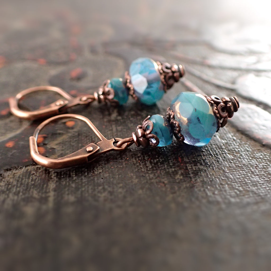 Swirly Turquoise and Copper Earrings