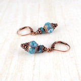 Swirly Turquoise and Copper Earrings view 2