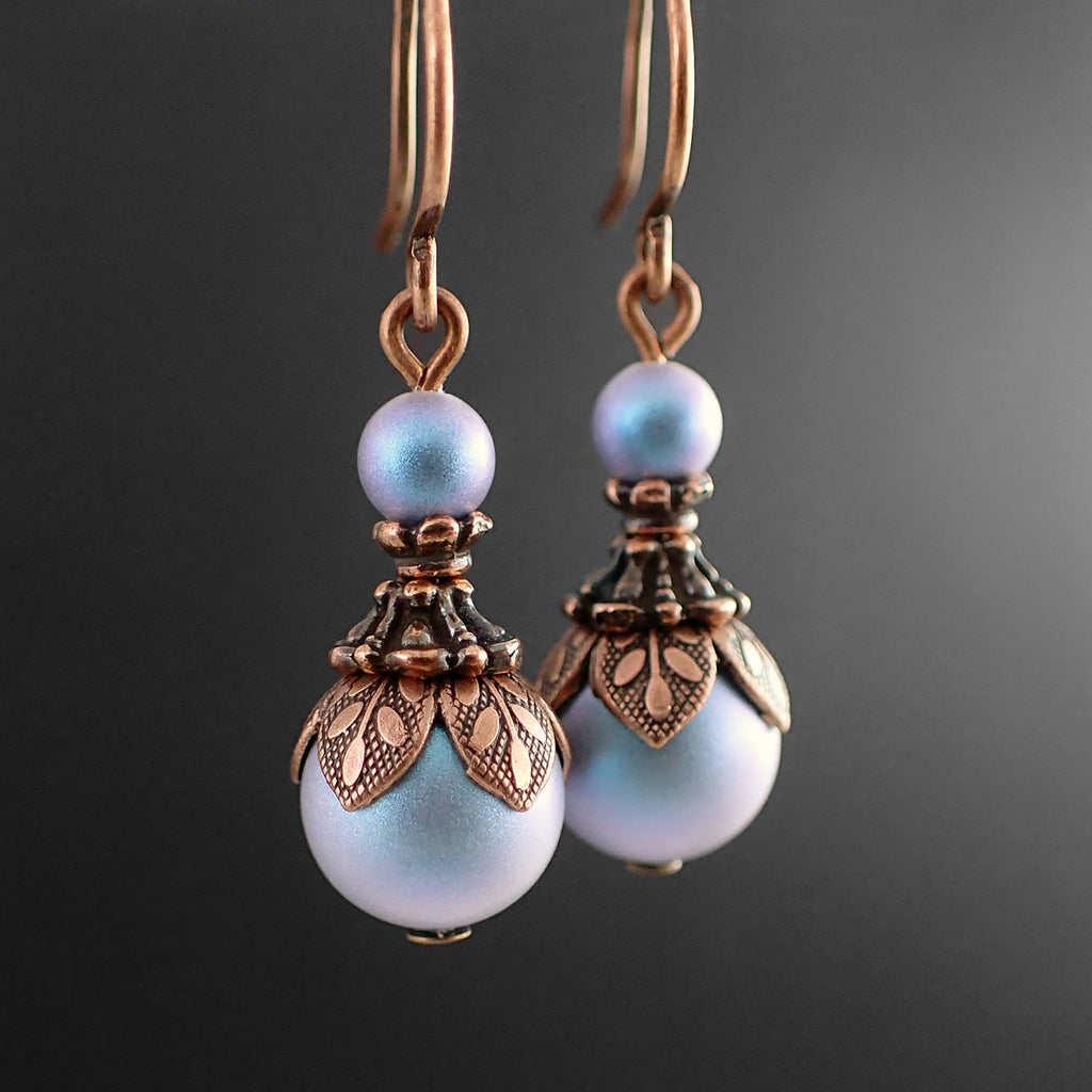 Ethereal Iridescent Blue Crystal Pearl Earrings