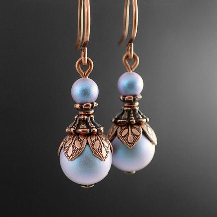 Ethereal Iridescent Blue Pearl Earrings - view 2