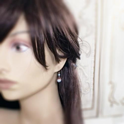 Ethereal Iridescent Blue Pearl Earrings - mannequin view