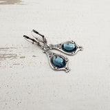 Denim Blue and Antiqued Silver Czech Glass Stone Earrings
