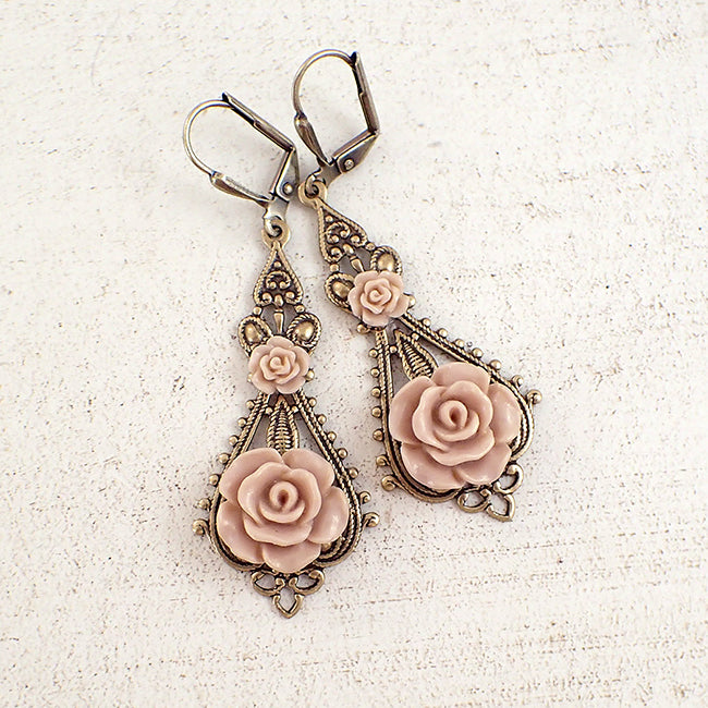 Shabby Blush Resin Rose Earrings