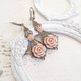 Shabby Blush Resin Rose Earrings