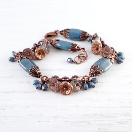 Turquoise Blue and Copper Flower Cluster Bracelet