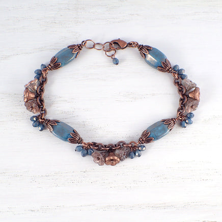 Turquoise Blue and Copper Flower Cluster Bracelet view 3