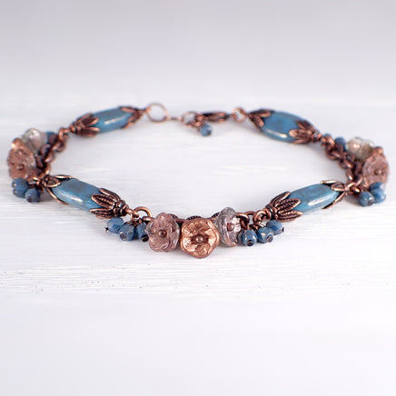 Turquoise Blue and Copper Flower Cluster Bracelet view 4