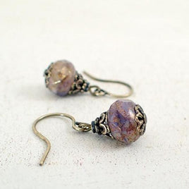 Antiqued Lavender, Ivory, and Bronze Earrings