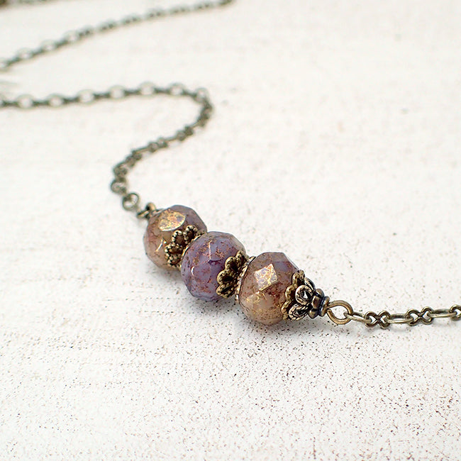 Antiqued Lavender, Ivory, and Bronze Bar Necklace
