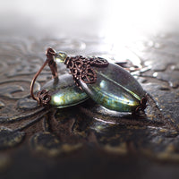 Large Rustic Green Bead Copper Leverback Earrings view 3