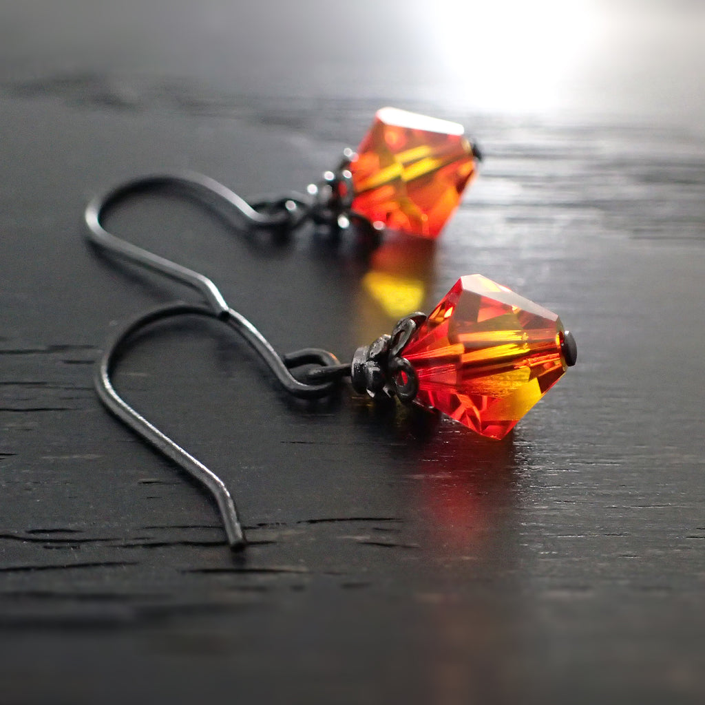 Fallen Phoenix Earrings with Fire Opal Crystals