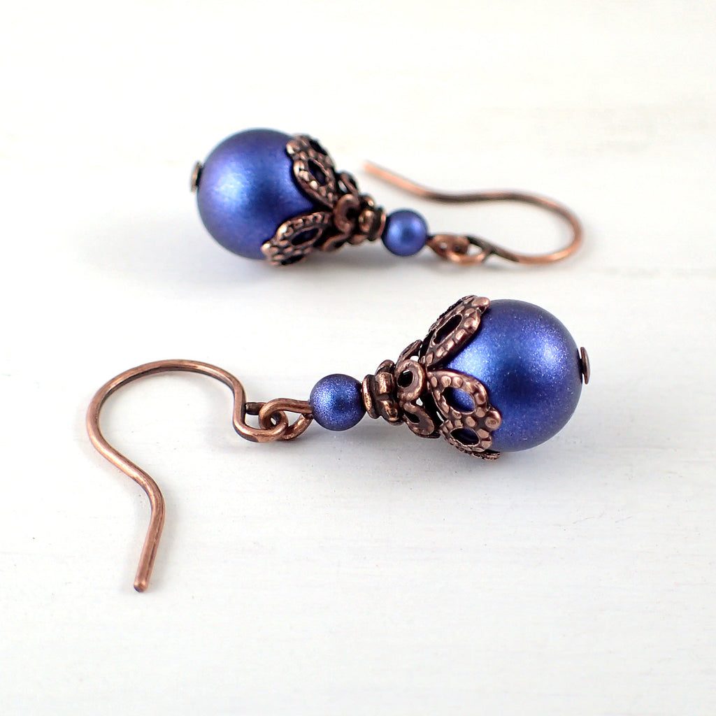 Iridescent Dark Blue and Copper Earrings