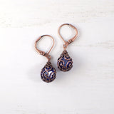 Bright Blue and Copper Caged Crystal Earrings view 2