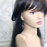Iridescent Green and Copper Fantasy Leaf Earrings mannequin view