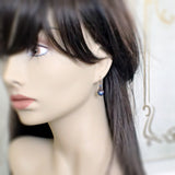 Iridescent Dark Blue and Copper Earrings with Pearls mannequin view