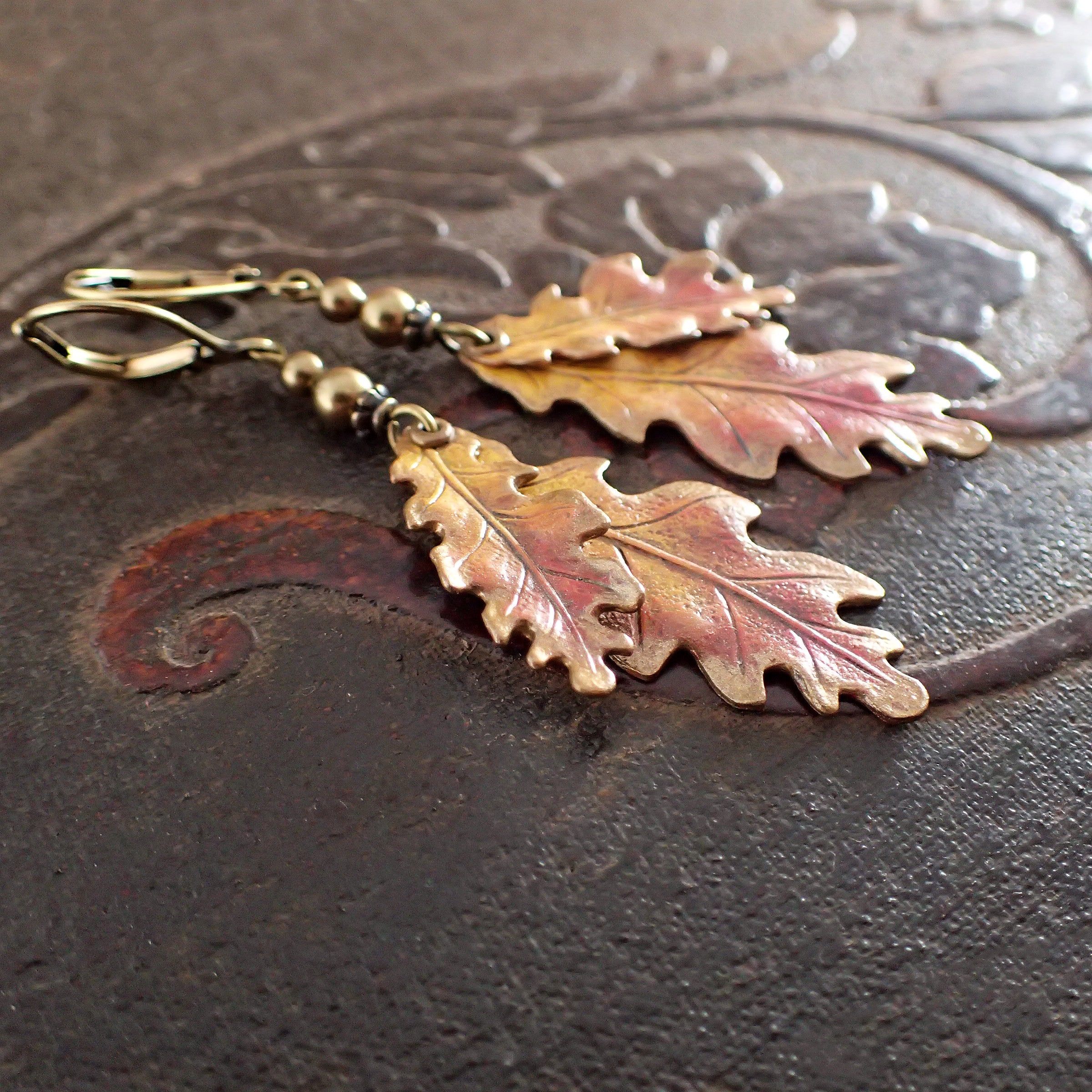 Autumn Patina Oak Leaf Lever-Back Earrings