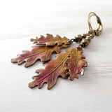 Autumn Patina Oak Leaf Lever-Back Earrings close up view