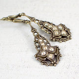 Antique Style Drop Earrings with Gold Crystals