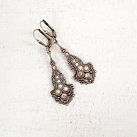 Antique Style Drop Earrings with Gold Crystals
