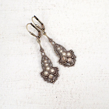 Antique Style Drop Earrings with Gold Crystals