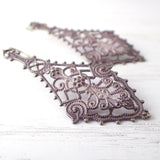 Shabby Distressed Pink Patina Filigree Earrings close up view