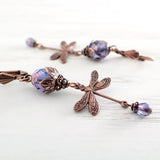 Purple and Copper Dragonfly Earrings