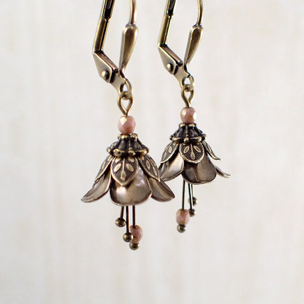 Dusty Pink Metal Flower Dangle Earrings view 2