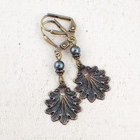 Dark Teal Victorian Sea Shell Earrings