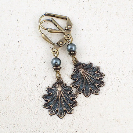 Dark Teal Victorian Sea Shell Earrings